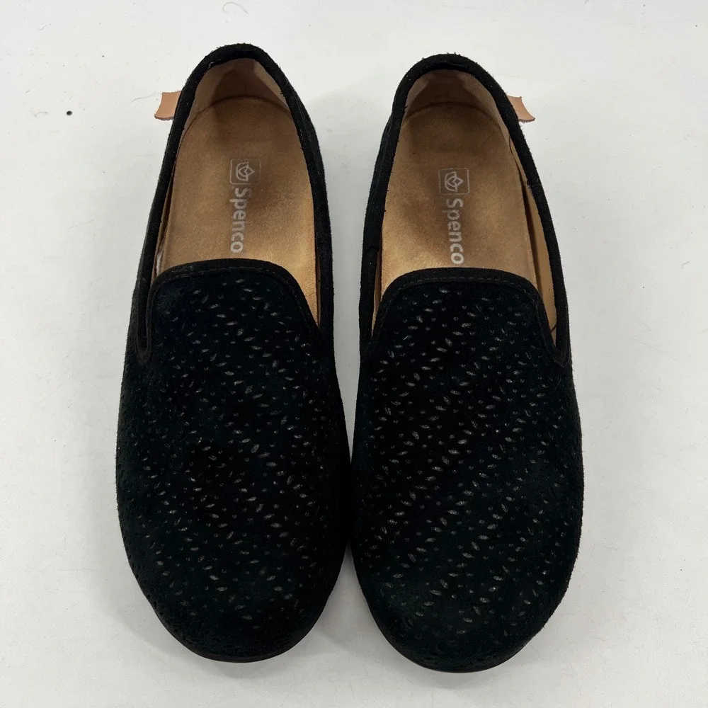 Spenco Siesta Slide Shoes Sz 8.5 Black Blue Orthotic Suede 2 Pr Comfy Slippers